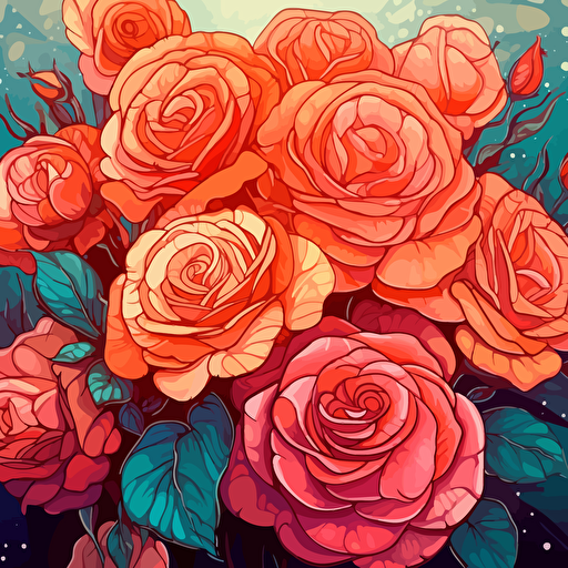 burst of many roses at many sizes, vector artwork