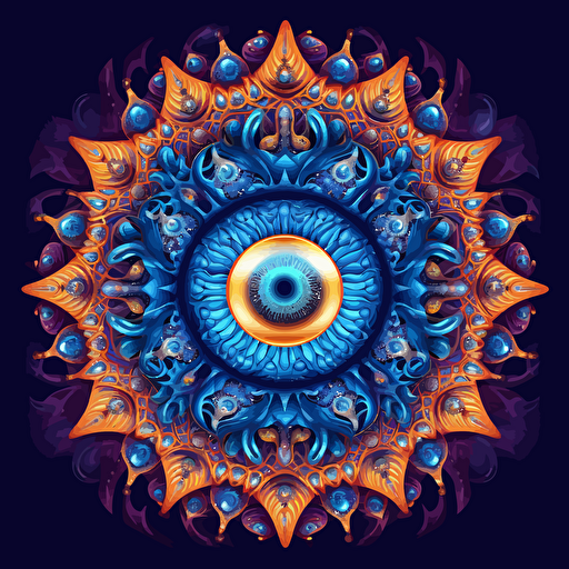 2d mandala made with eyes and hands, alex grey, uv colors, vector style, detailed