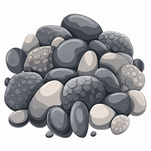 vector art illustration of a grey pebble stones for a kids book, white background,