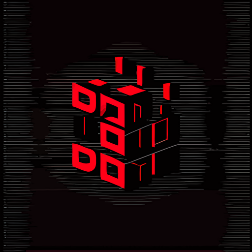logo, minimalist, vectorized, red and black colors, print layer , delicacy, 5 small cubes on a straight line each with different shades of red, black background