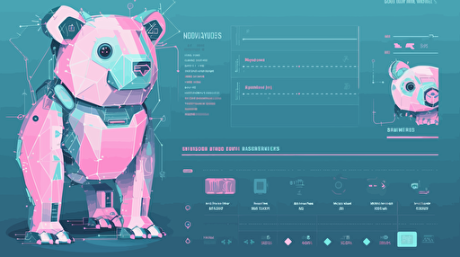 robotic bear web design, menu, flat vector, homeage design blue, pink, green, artificial intelligence, chatgpt, well-being