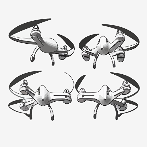 sticker, four propeller drone flying, contour, vector, white background