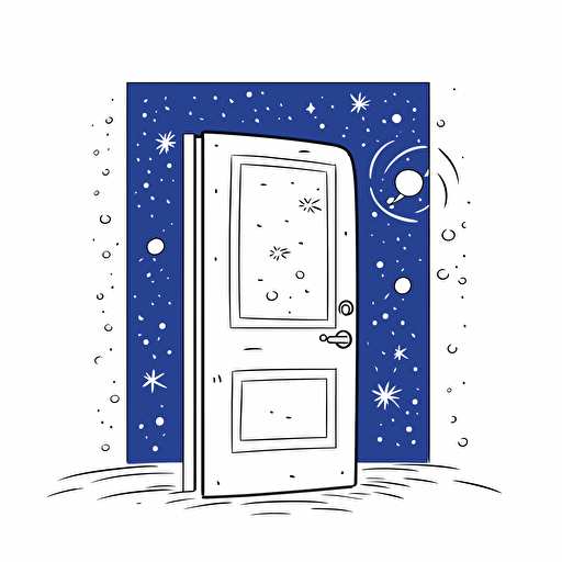 door open to the universe, minimal, vector, doodle, royal blue, simple, clean, white background