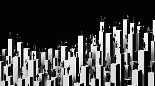 A black and white vector, a row of people fall as dominoes in a Domino Effect