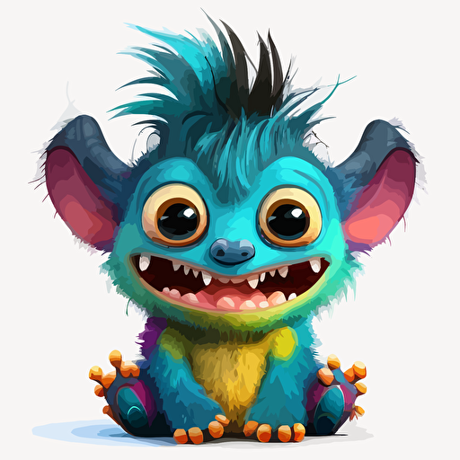 A saturated colorfull baby fur australian monster, goofy looking, smiling, white background, vector art , pixar style