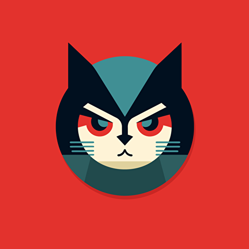 angry cat face, flat, vector, paul rand style