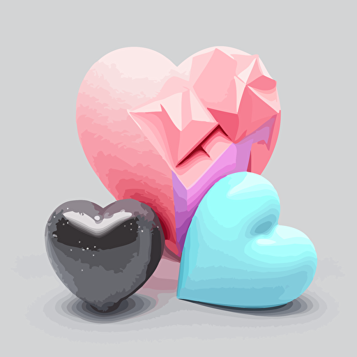 a pink heart, a baby blue heart and a chrcoal heart, fancy, vector