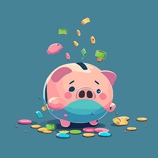 cute vector of sad piggy bank and money falling out