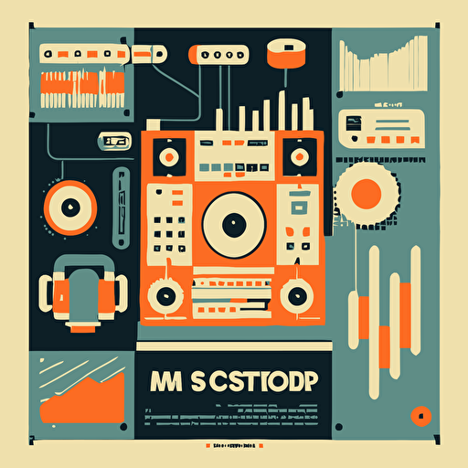 A poster about a music production workshop. Need to have a sense of technology. Flat vector illustration,ar 3:4