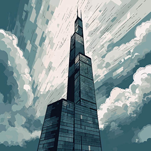 vector art, sears tower, clouds