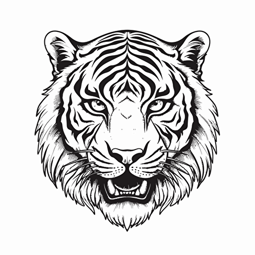 tiger head ignorant style No Shadow. Cartoon. Coloring page. Vector. Simple.