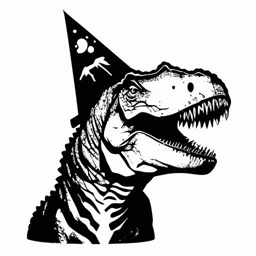 t-rex wearing birthday hat, 2d, solid color, svg format, vector art