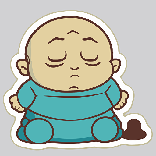 Very cute Buda pixar style, 2d flat design, vector, cut sticker