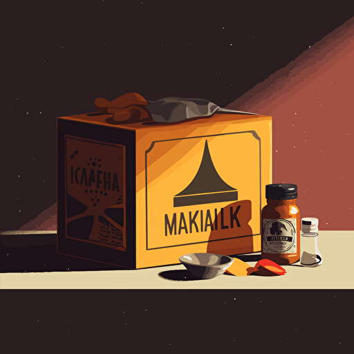 malika favre style minimalist vector illustration of indian masala box in a kitchen. Strong light and shadow