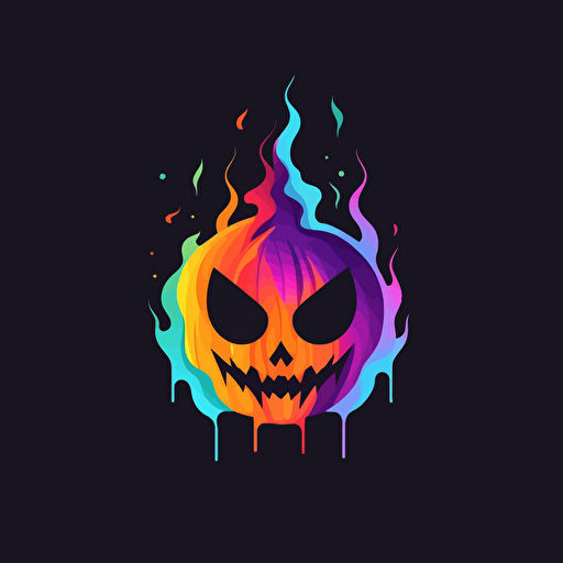spooky jack o'lantern minimalistic logo, colorful, colors melting, flame, vector, magic effects