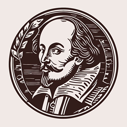 shakespeare on a penny in a flat, vector line style, 1 color, like a logo