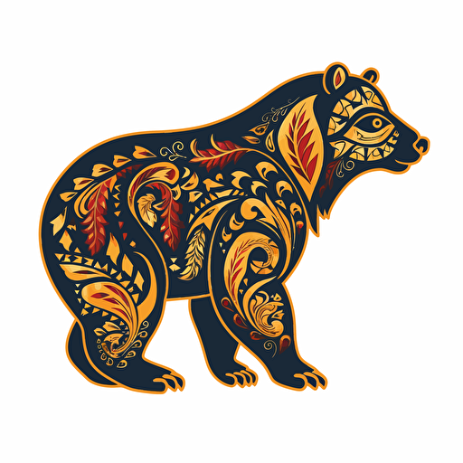 shape of bear filled by khokhloma vector simple