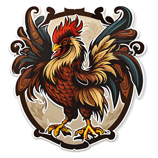 sticker of a fire rooster phoenix coat of arms, highly detailed, vector art, defined sticker cutout, plain white background, 32k