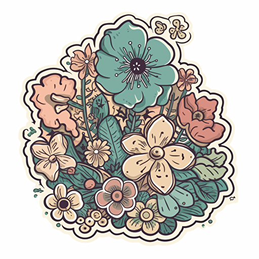 Texas flowers, sticker, blissful, muted color, kawaii, contour, vector, white background, detailed