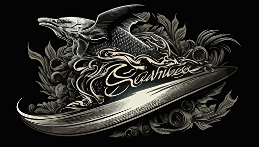 logo, vector style, no text, Quicksilver style, in the style of sumatraism, oshare kei, piles/stacks, silver, reefwave with skate board wheels at the bottom, captured essence of the moment