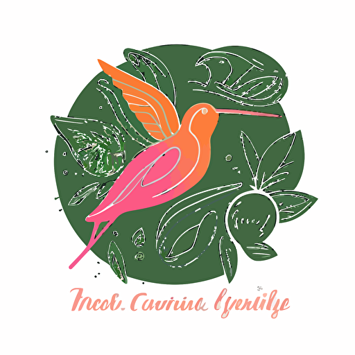 Logo Linear Minimal Hummingbird and tropical fruits, Logo for Health Coach, Vector, Logo, green, pink, orange