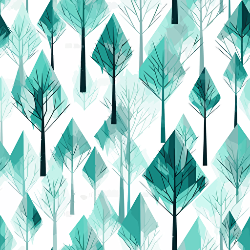 abstract geometric trees, 2d, vector, aquamarine, isolated on a white background