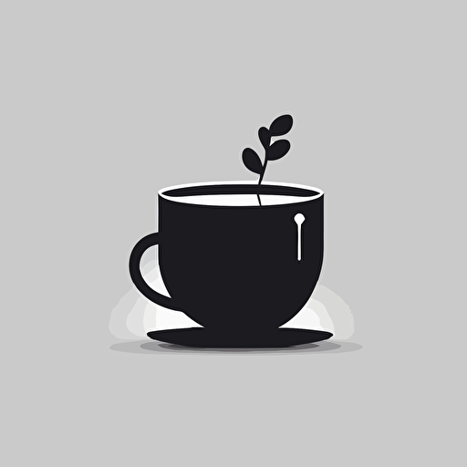 simple and cute logo design of a cup of tea, flat 2D, vector, no text, image only black and white