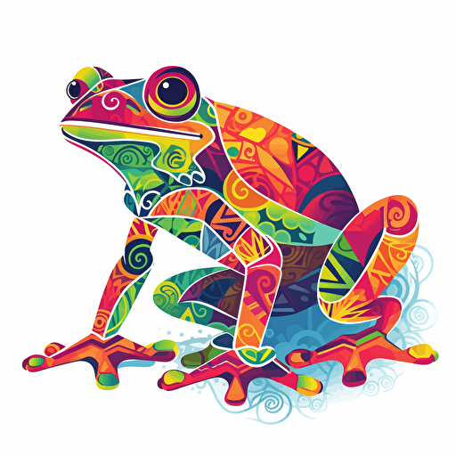 frog and Un-frog-ettable, Cheerful, Saturated Colors, Geometric, contour, vector, white background, detailed
