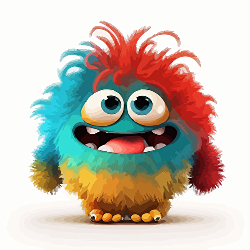 A saturated colorfull baby fur beholder goofy looking, smiling, white background, vector art , pixar style