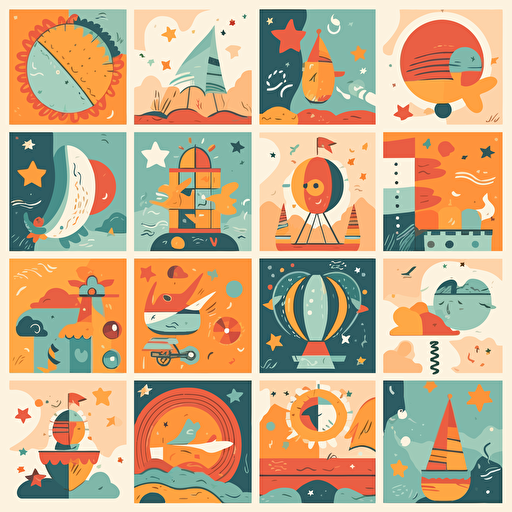 vector illustration Educational Posters, Toddler Playroom Decor, Illustration, warm colors, sky symbols