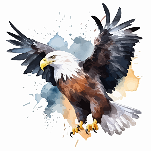 eagle, detailed, cartoon style, 2d watercolor clipart vector, creative and imaginative, floral, hd, white background