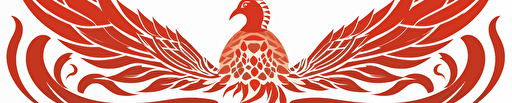 a modernist, minimalist phoenix insignia. art deco. 2d. vector. red on white background. white edges.