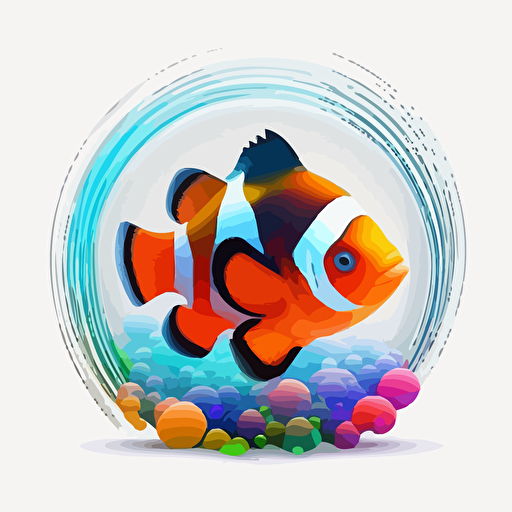 vector logo multi color on white background clown fish in a aquarium that is a black terminal promt from a computer