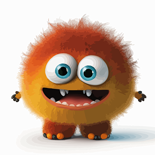 A saturated colorfull baby fur mars monster, goofy looking, smiling, white background, vector art , pixar style