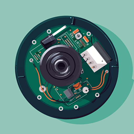 A flat 2d vector art of a brushless motor connected to a pcb. Vector art logo, round.