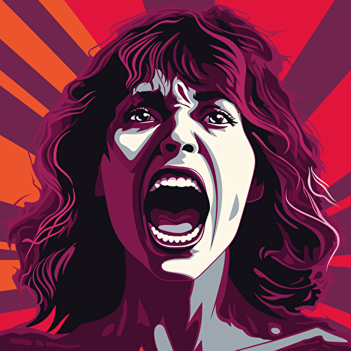 80s horror movie poster, screaming lady, 1980s film style, no background, design vector