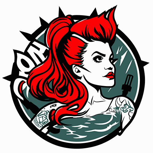 punk rock mermaid, vector logo, vector art, emblem, simple cartoon, 2d, no text, white background