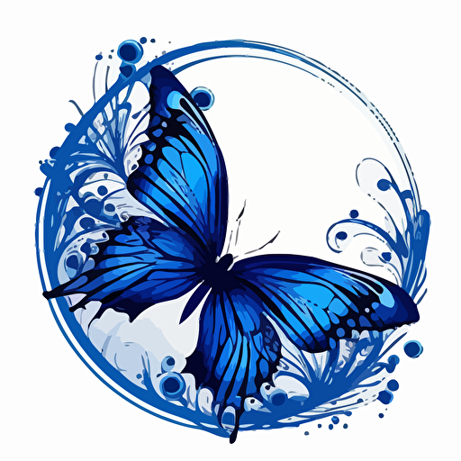 royal blue butterfly, white background, vector art, logo in a circle