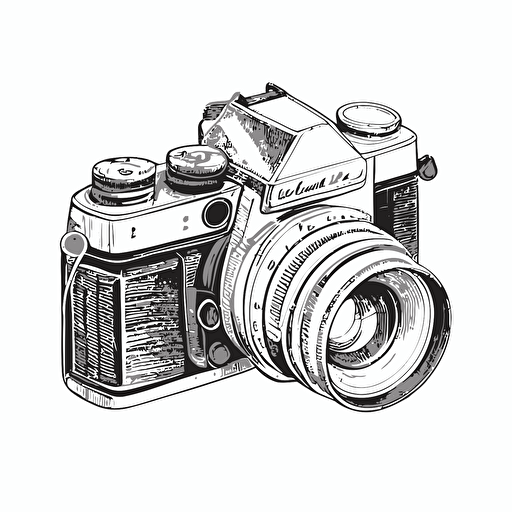 outline of a 35mm camera sketched with a black pen, vector, for logo, no shading