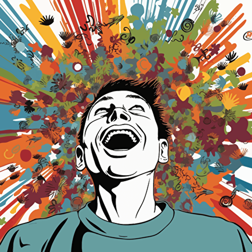 vector illustration of a overwhelmed happy male Account, in vivid colors