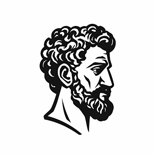 Marcus Aurelius illustration, minimal, outline strokes only, black and white, logo, vector, minimallistic, white background