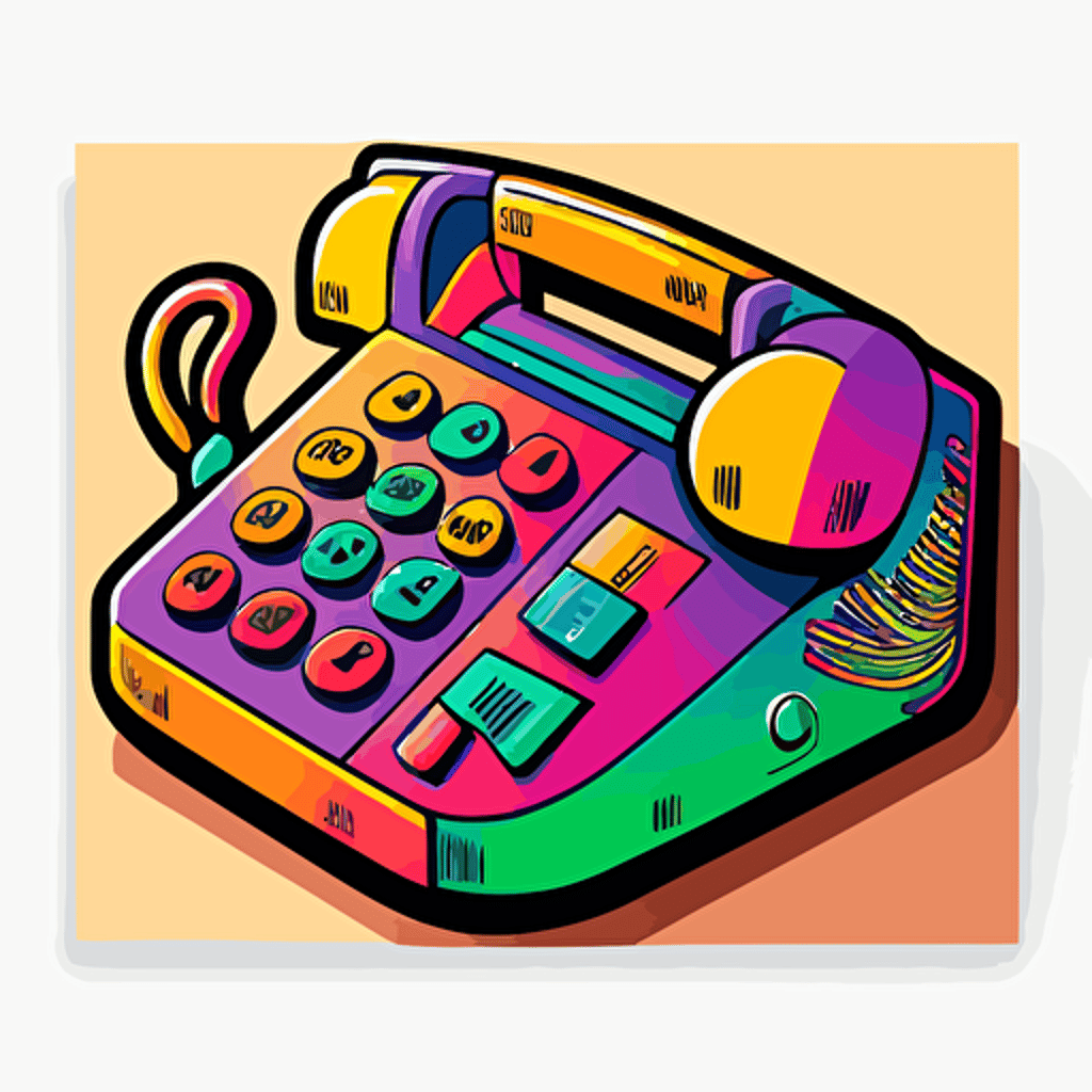 vector art of 90s answering machine, illustrated sticker, vivid colors