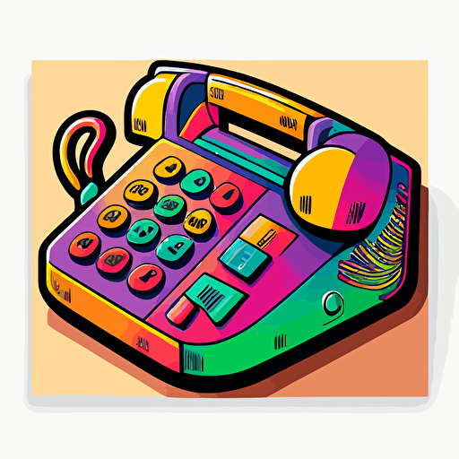 vector art of 90s answering machine, illustrated sticker, vivid colors