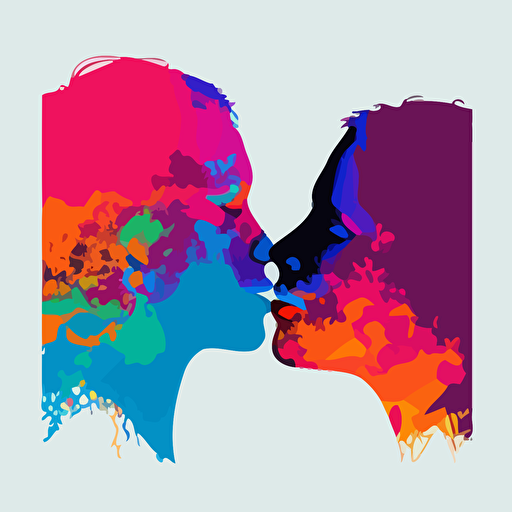 colourful pride inspired simple vector silhouttes of two people about to kiss