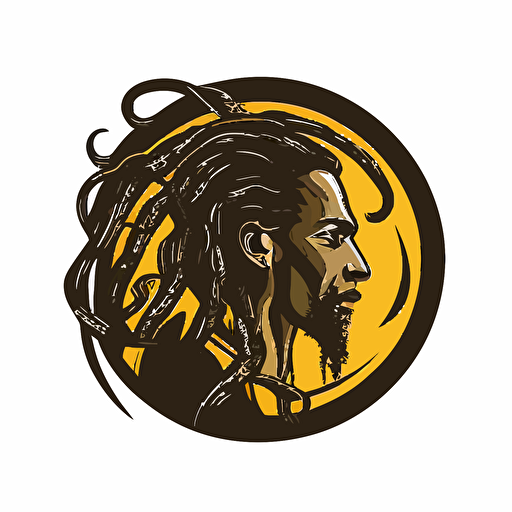 Circular vector logo with a african painter long dreadlocks mustach goatee