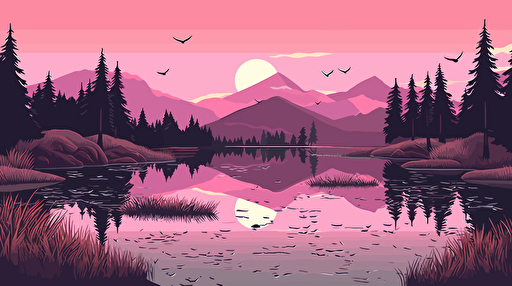 2d vector flat illustration pink landscape