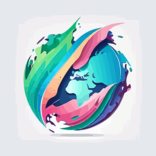 abstract sliced vector logo, earth in a hand, blue, green and pink