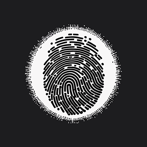 a pixel simple iconic logo of a fingerprint made of circuitry, black vector on white background.
