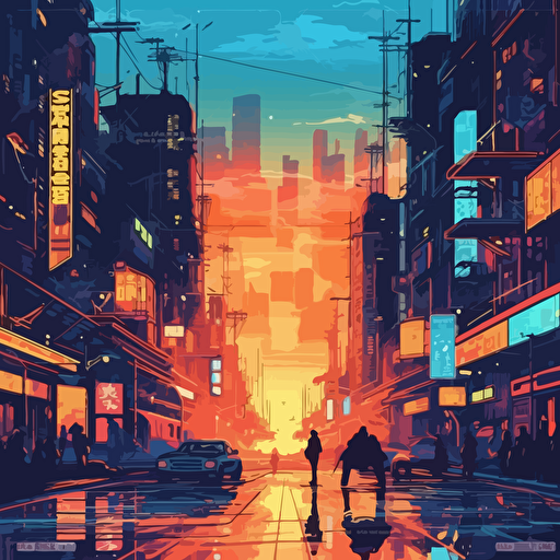 An anime landscape cyber punk orange and blue light vector