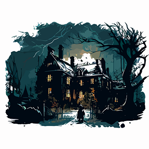 vector image with white backgroun of malfoy manor, forboding, dark, moody